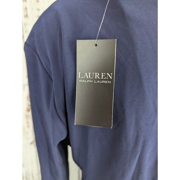 LAUREN Ralph Lauren Matte Jersey Surplice Dress Wrap Navy Size 12 Midi - Picture 4 of 5